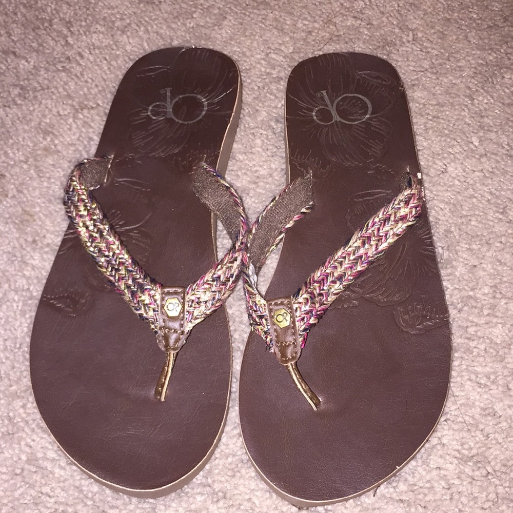 Brown braided flip flops